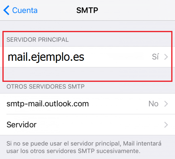 Ajustes SMTP iPhone Ajustes SMTP iPhone