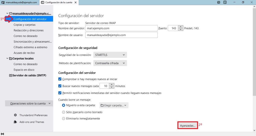 Configuracion del servidor de Entrada IMAP