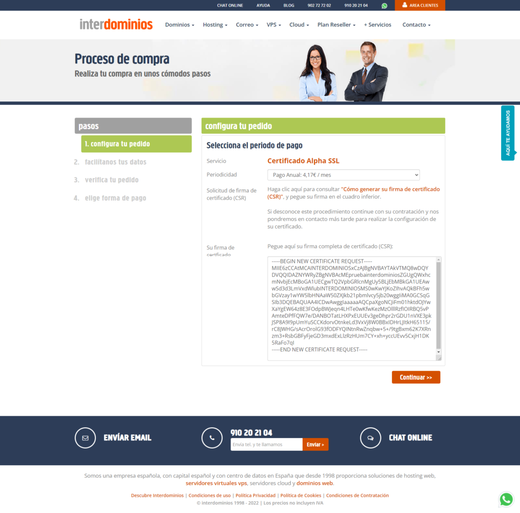 Contratar el certificado con el CSR