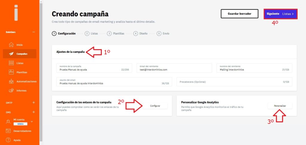 Crear y configurar la campaña de Mailing