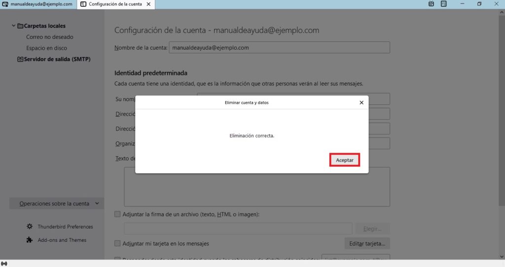 Cuenta eliminada correctamente de thunderbird Cuenta eliminada correctamente de thunderbird