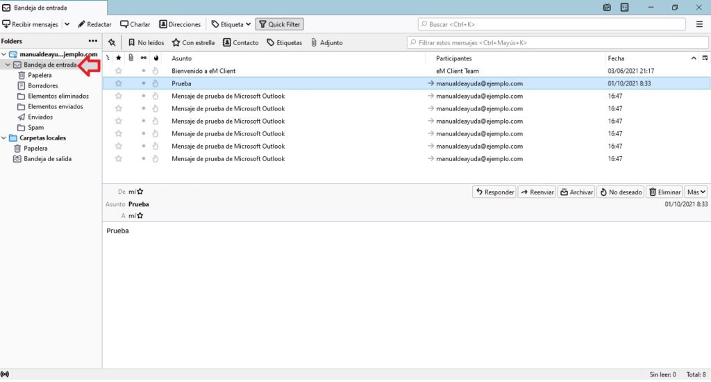 Cuenta en IMAP añadida correctamente