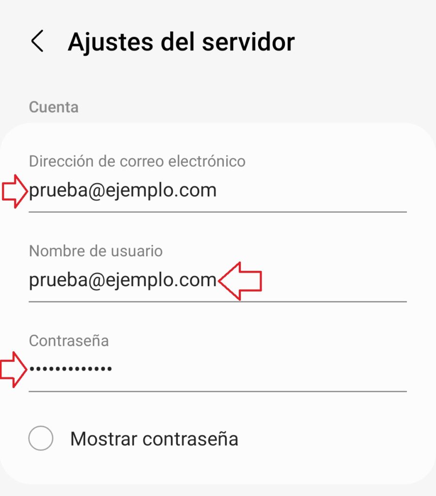 Datos de la cuenta de correo electronica