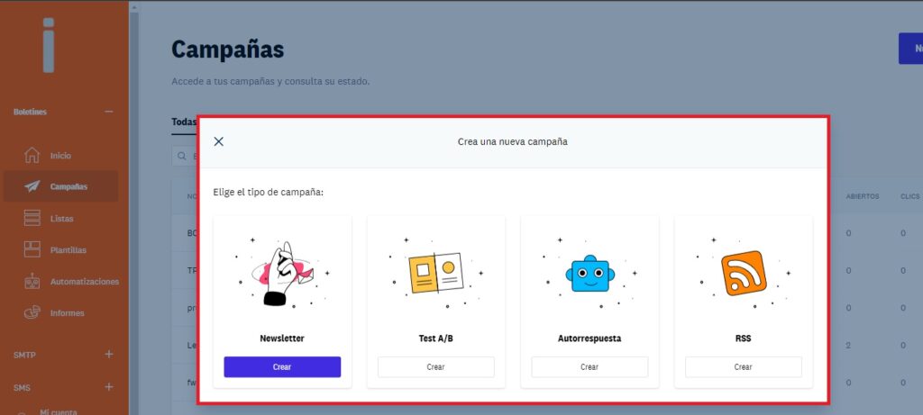 Elegimos el tipo de campaña