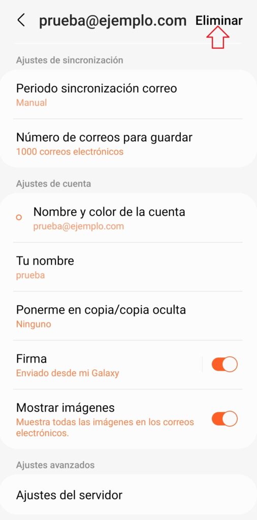 Eliminar cuenta de correo electrónico