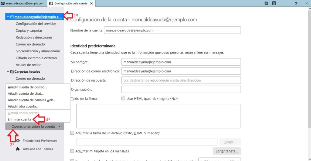 Eliminar una cuenta de Thunderbird Eliminar una cuenta de Thunderbird