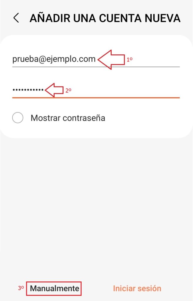 Escribimos el email y contraseña de la cuenta de correo electronica