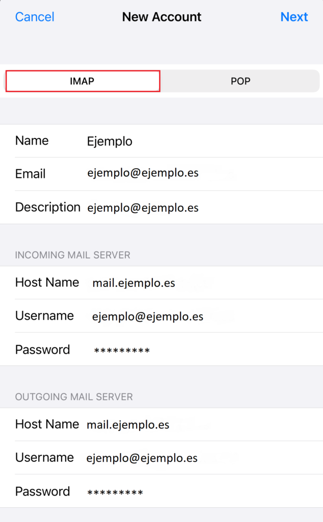 Nueva cuenta de correo IMAP Nueva cuenta de correo IMAP