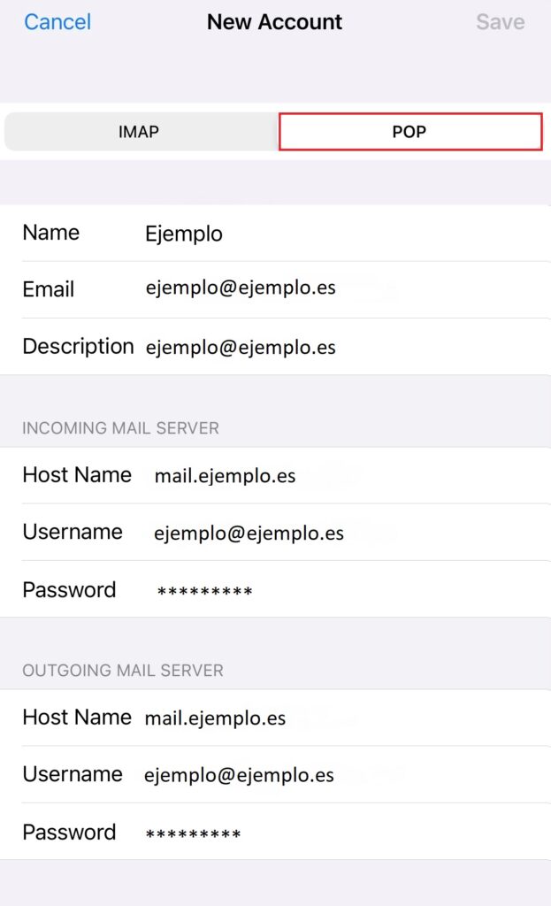 Nueva cuenta de correo POP Nueva cuenta de correo POP