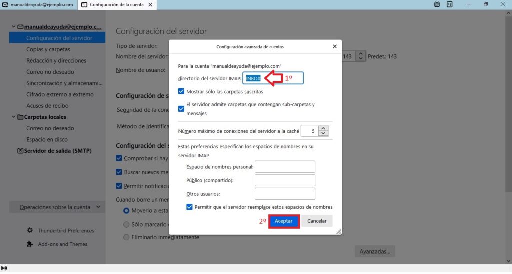 Ruta predeterminada de Entrada IMAP Thunderbird Ruta predeterminada de Entrada IMAP Thunderbird