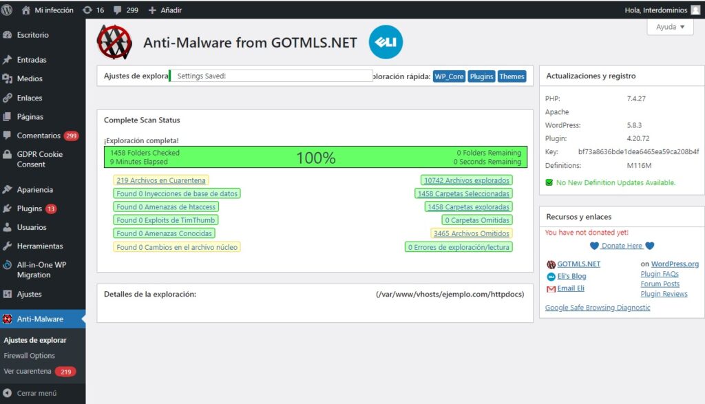 Reanalizar la web con Anti-Malware