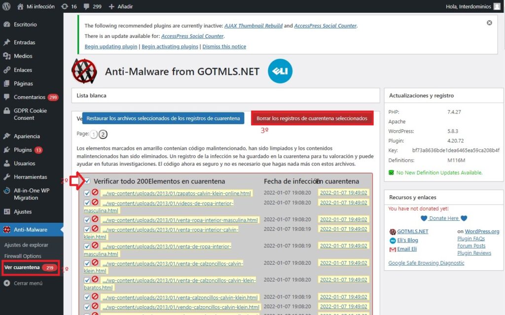 Vaciar Cuarentena Anti-Malware