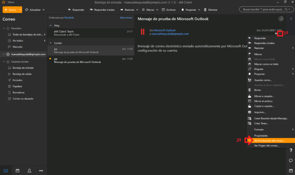 Cabeceras eM Client