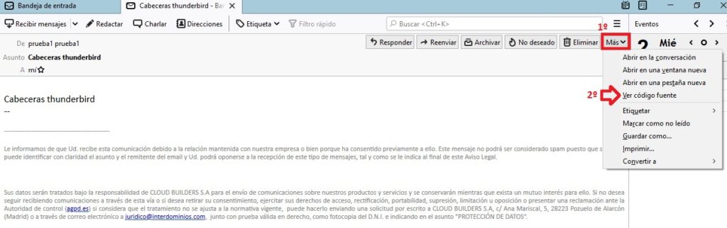 cabeceras thunderbird
