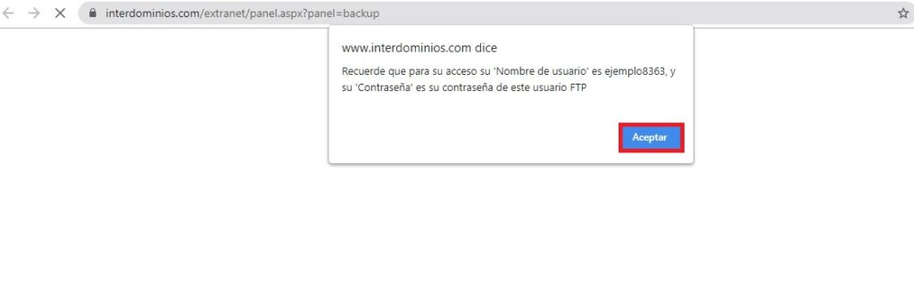 Acceso al panel de backup