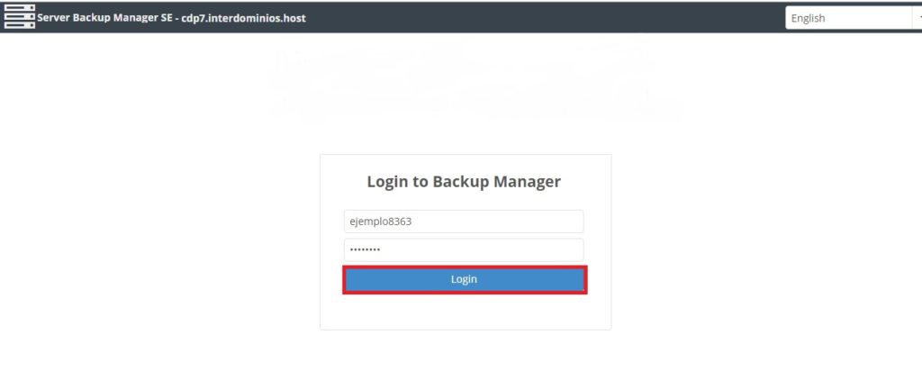 Login en el Panel de backup