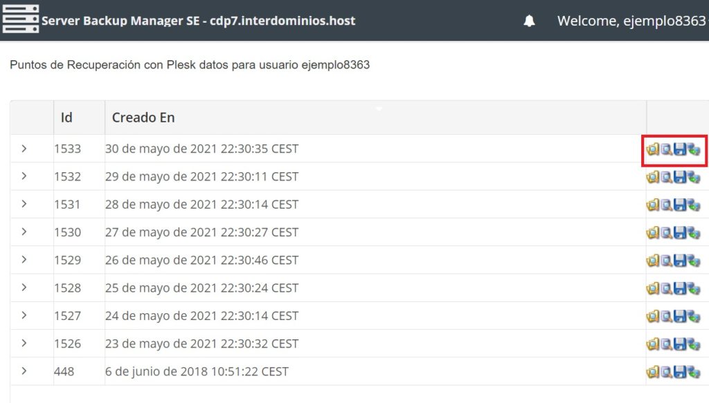 Opciones de restaurar