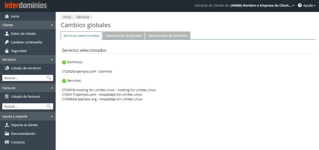 Acciones sobre los productos indicado
