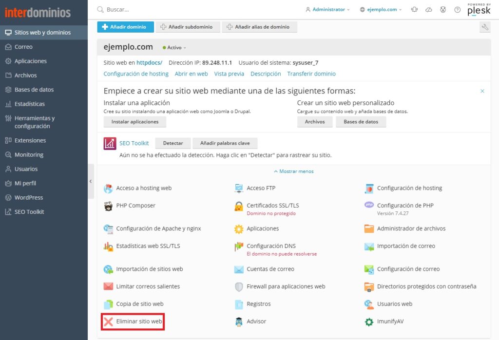 Eliminar un hospedaje VPS o CLOUD