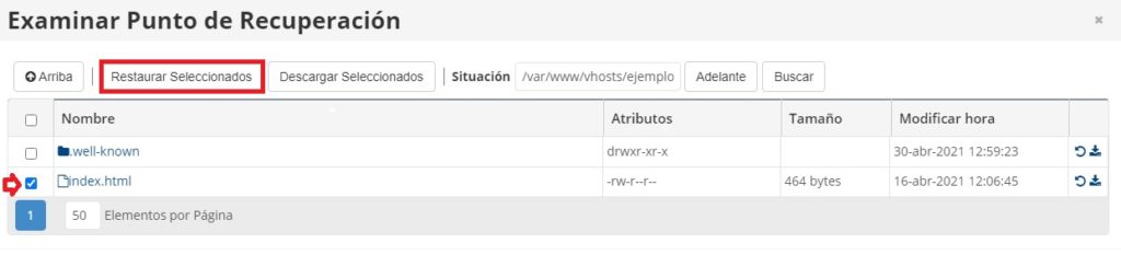 Restaurar un fichero Restaurar un fichero