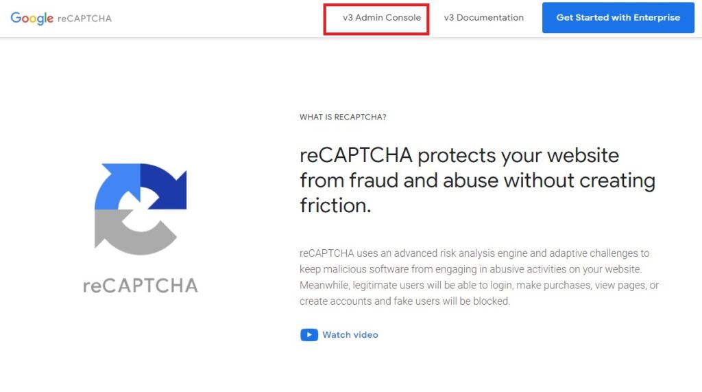 Acceso al panel de reCAPTCHA