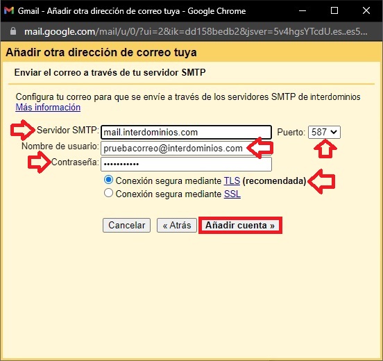 Configurando servidor salida SMTP Configurando servidor salida SMTP