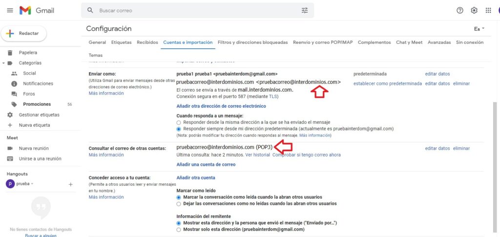 Cuenta añadida correctamente en Gmail Cuenta añadida correctamente en Gmail