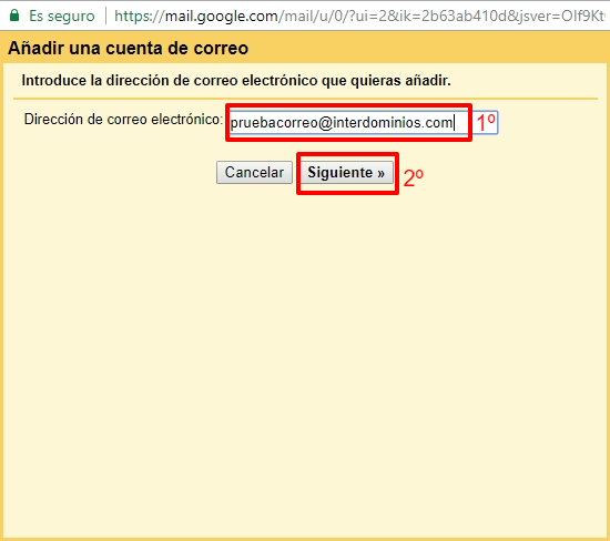 Ponemos el nombre de la cuenta de correo Ponemos el nombre de la cuenta de correo
