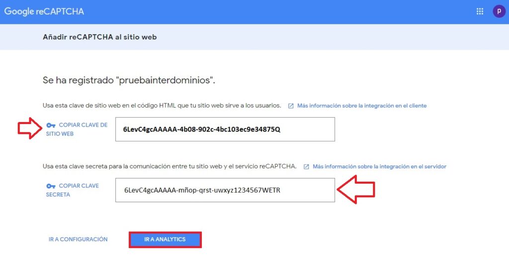 reCAPTCHA generado correctamente