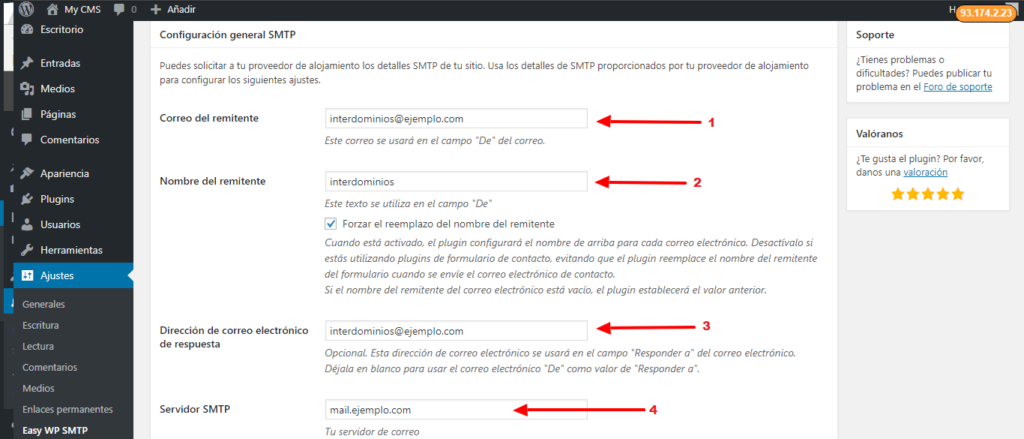 Configuración del plugin