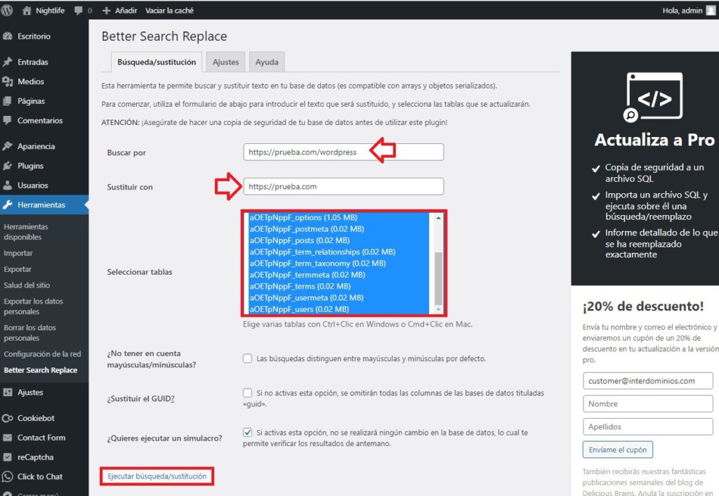 Configuracion del plugin de una subcarpeta a la carpeta principal