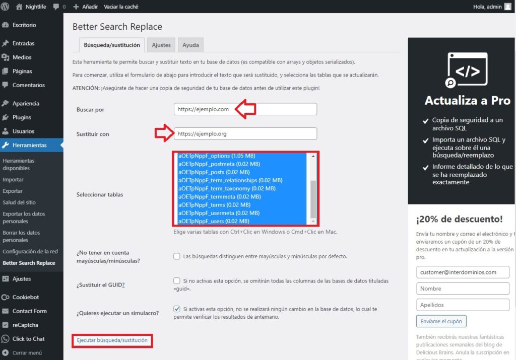 Configuracion del plugin para cambio de dominio