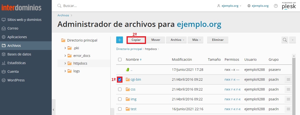 Copiar ficheros o directorios Copiar ficheros o directorios