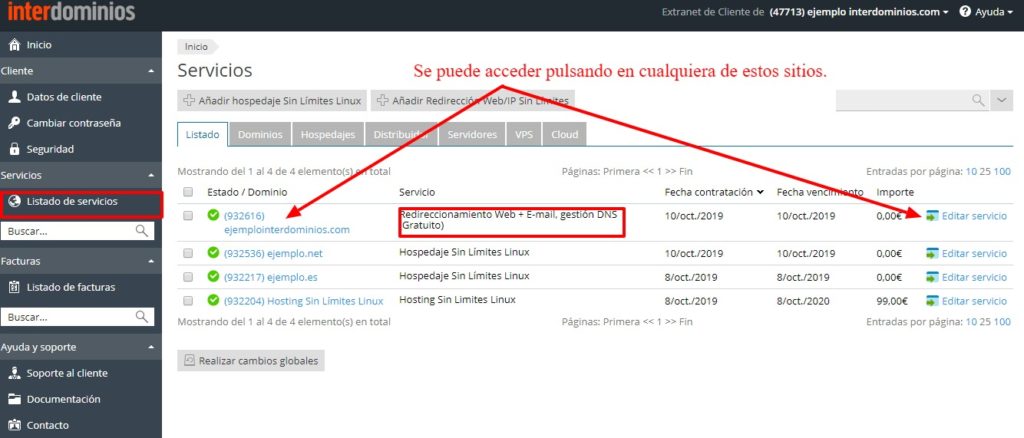 Listado de Servicios