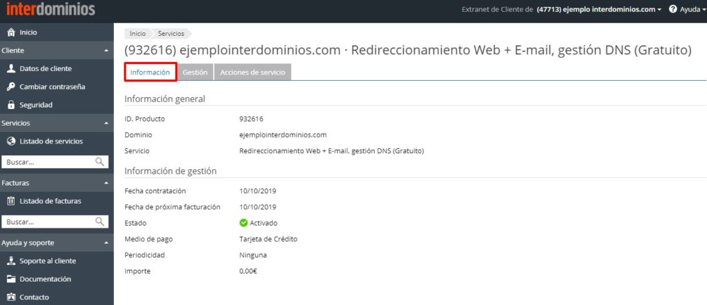 Información del Servicio