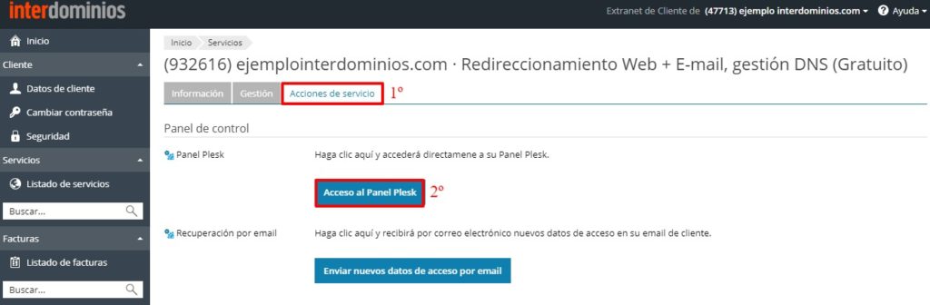 Acceso a Panel Plesk