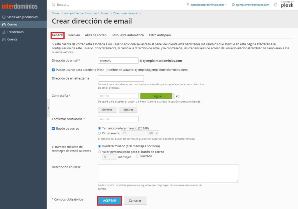 Crear cuenta de correo