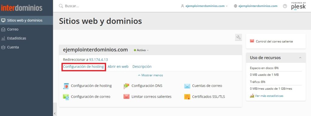 Redireccionar la web del dominio