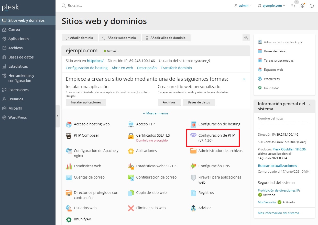 Configuración de php Configuración de php