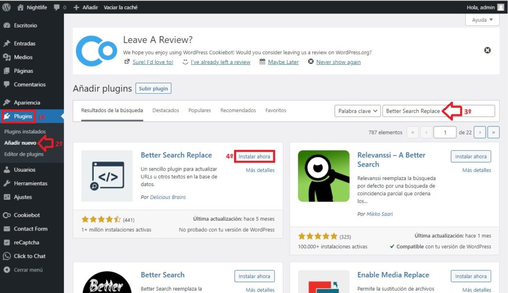 Instalar plugin Better Search