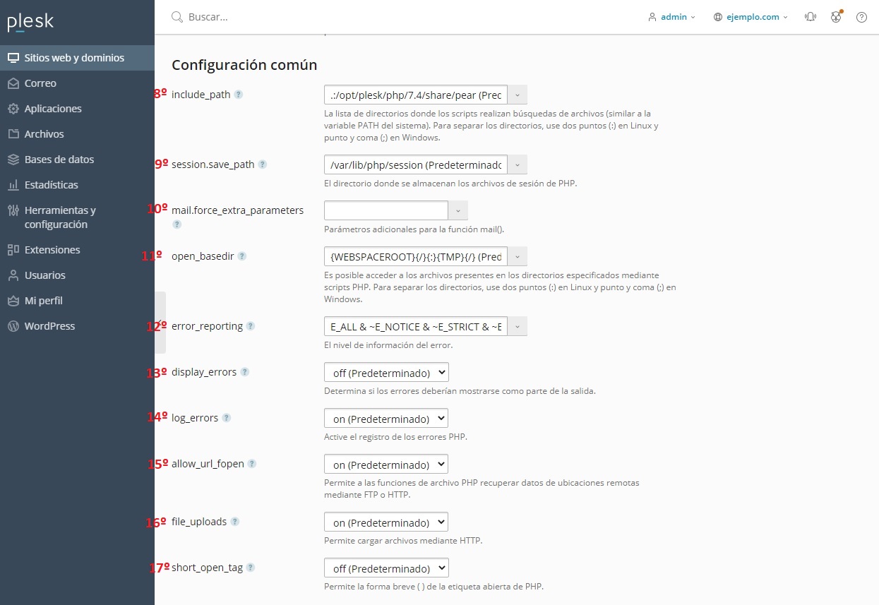 Modificar variables de Configuración Común Modificar variables de Configuración Común