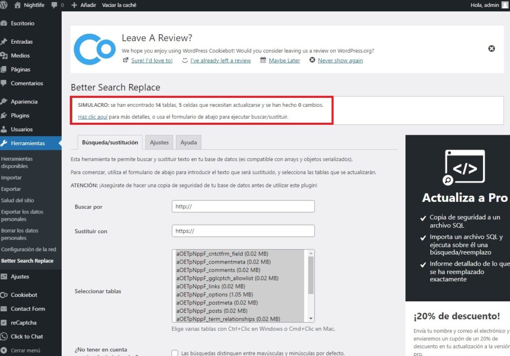 Resultado de cambiar de http a https