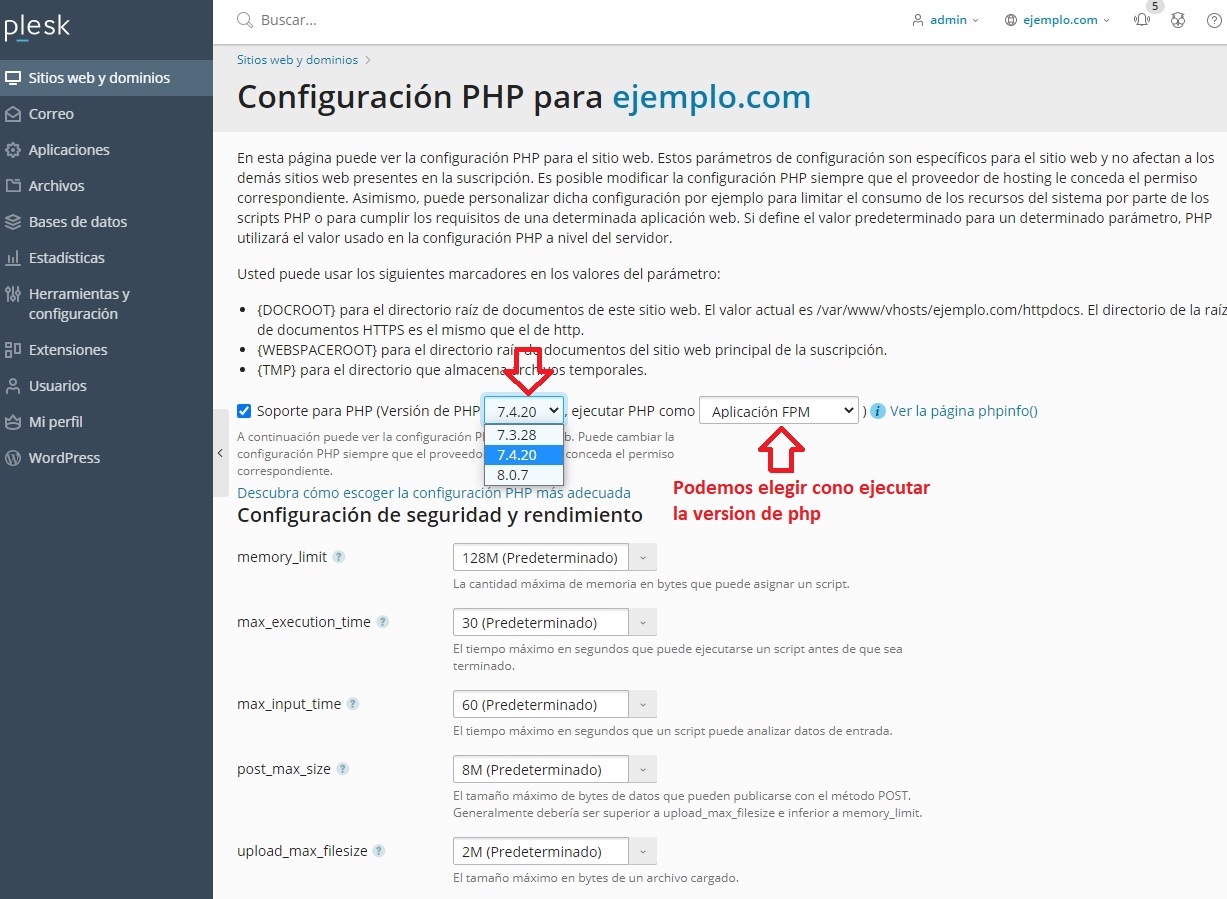 Versión de php Versión de php