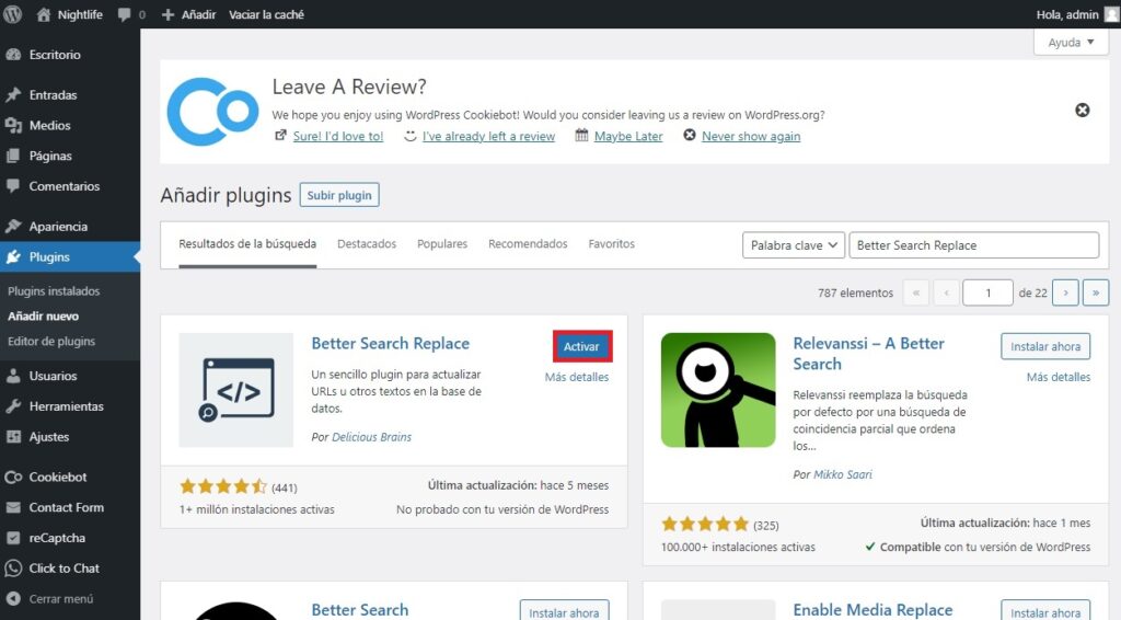 activar plugin Better Search