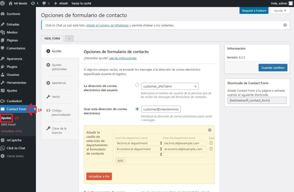 Acceder al plugin contact from