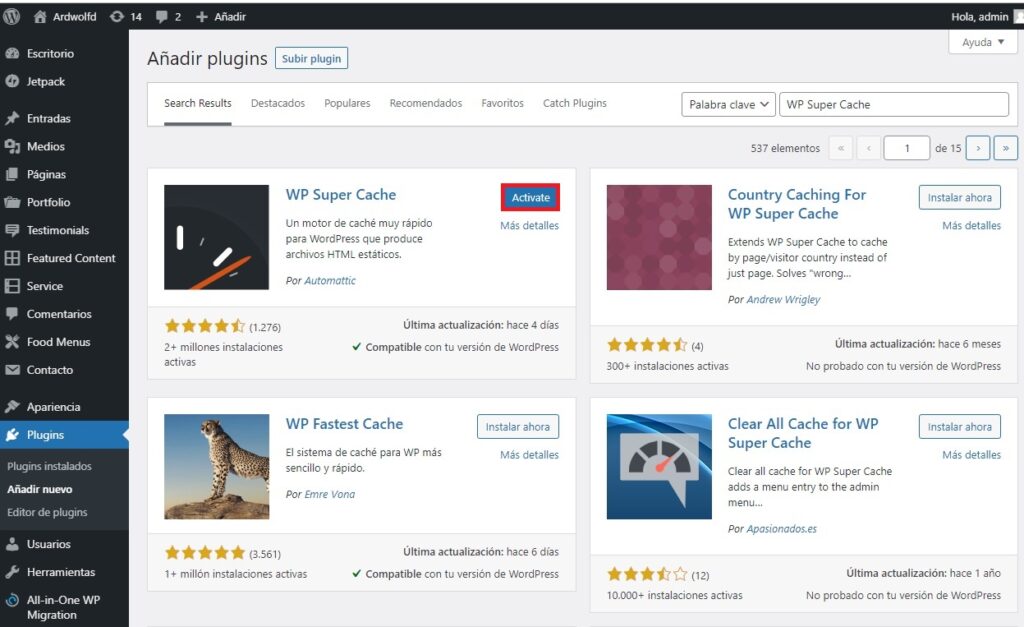 Activar WP super cache