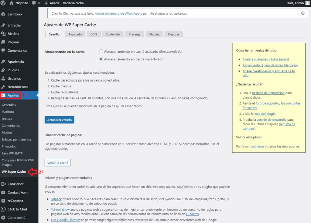 Configurar el plugin Wp Super Cache