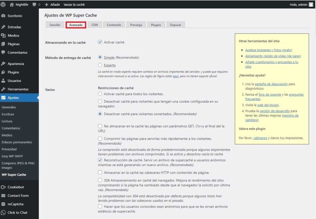 Modificar Super cache