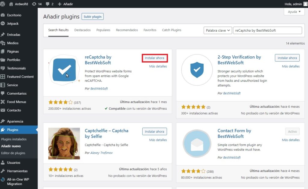instalar recaptcha by BestWebSoft
