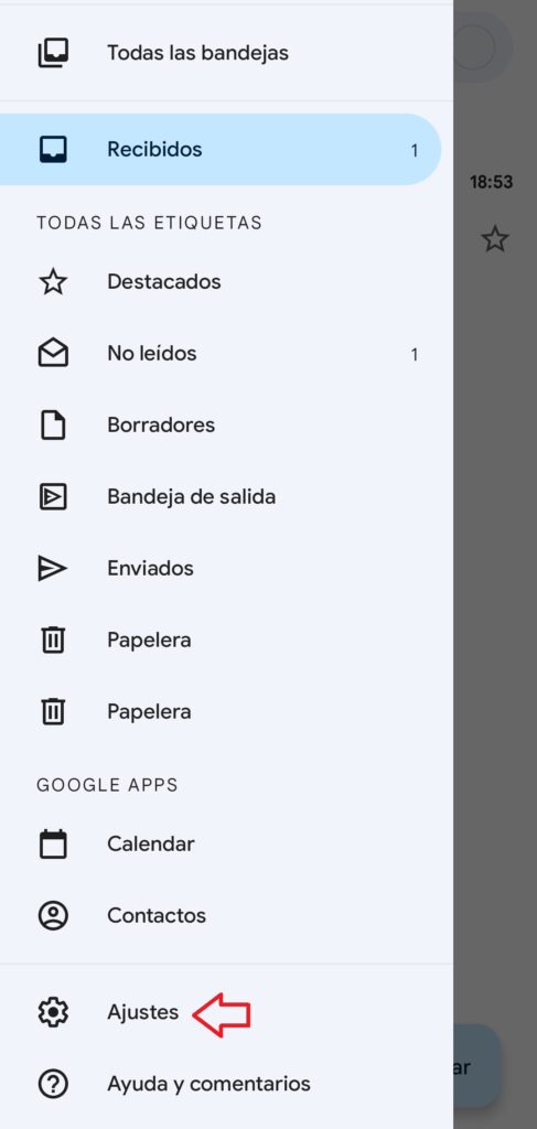 Ajustes de la cuenta de correo